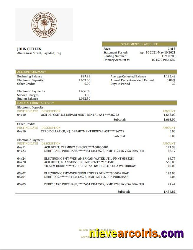 Iraq Rasheed Bank statement